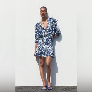 ZARA Blue and White Floral Dress